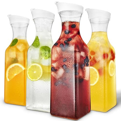 Stock Your Home 50 oz Square Carafes Plastic Juice Carafe with Lids (Set of 4) 50 oz Carafes for Mimosa Bar, Drink Pitcher with Lid, Water Bottle, Milk Container, Clear Beverage Containers for Fridge - size: Set of 4