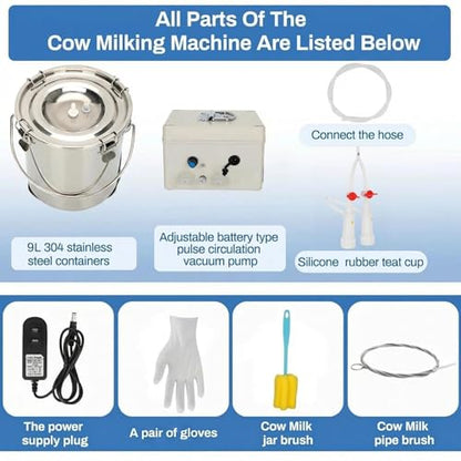9L Goat Milking Machine, Rechargeable Battery Adjustable Pulse Vacuum Electric Goat Milking Machine,Portable Milking Machine,Individual Pulsation Adjustment, Udder Protection - size: 9L Goat