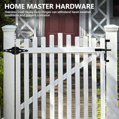 HOME MASTER HARDWARE Wood Gate Hardware Set-Heavy Duty 8" Decorative Strap Hinges and Spring Loaded Latch Gate Kit with Screws for Outdoor Fence Swing Gate Black Finish (Pack of 2) - size: 8" Decorative Strap Hinges (Pack of 2)