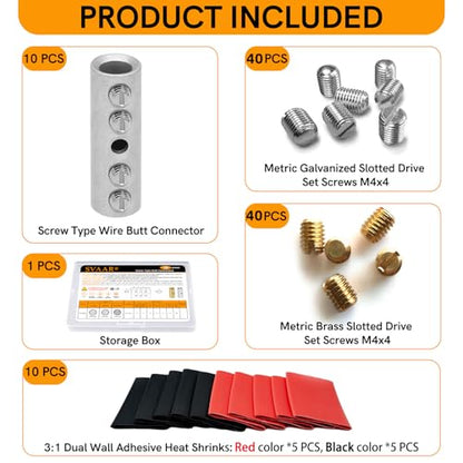 8 Gauge Wire Butt Connectors 10 PCS Tinned Brass Mechanical Butt Splice Connectors Kit 8 AWG Mechanical Repair Splice Kit Splice Screw Sleeves 10 PCS Mechanical Splices & 3:1 Heat Shrinks - size: 8 Gauge, style: Mechanical Splice - Tinned Brass