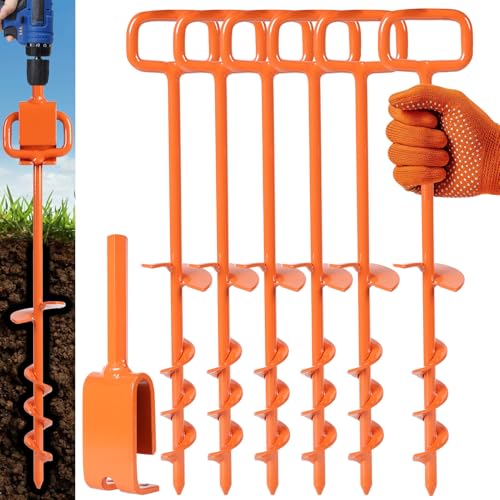 16In Tent Stakes, Ground Anchors Screw in, with Heavy Duty Adapter - color: Orange, size: 6PCS