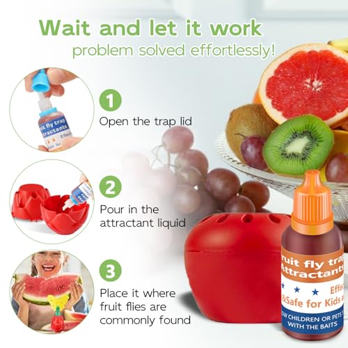 Fruit Fly Trap Refill Liquid Only, 2025 Upgrade Traps for Indoors, Efficient Gnat Killer Indoor, Fruit Bait Home, Kitchen (6, Orange)