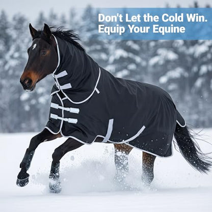 Winter Turnout Horse Blanket Waterproof 200g Fill,75 Size | 600D Tear Rip Resistant Shell, Snowproof Breathable Design, Adjustable Chest Leg Straps for Real Horses in Winter Weather - size: 75 Size