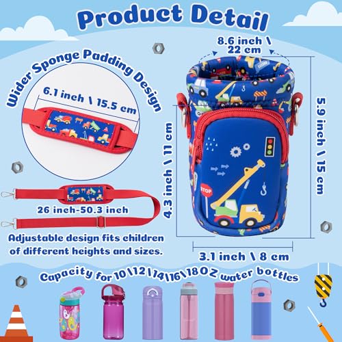 Water Bottle Carrier Bag with Strap for Kids - Water Bottle Bag Holder with Padded Strap Pocket 10/12/14/16/18Oz for Boys Girls School Walking Hiking Camping - style: Cartoon Car