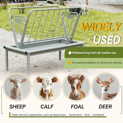 Kojem 4 Ft Long Livestock Feeder, Heavy Duty Steel Livestock 2 in 1 Grain &