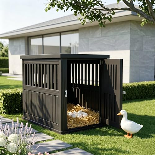 Vixzen Outdoor Duck House, PP Resin Poultry Shelter, Black - color: Black, size: 29.7"L x 21.3"W x 25.3"H