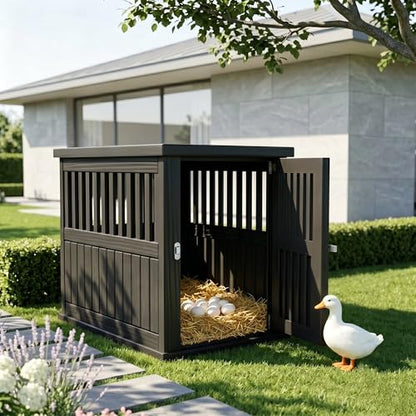 Vixzen Outdoor Duck House, PP Resin Poultry Shelter, Black - color: Black, size: 29.7"L x 21.3"W x 25.3"H