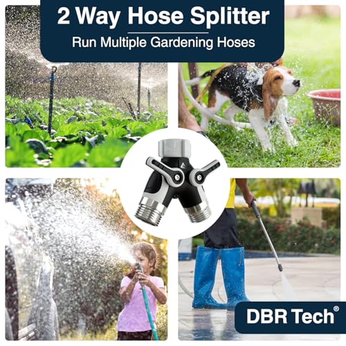 DBR Tech® Hose Splitter 2 Way, Heavy Duty Metal Connector, Two Way Garden Hose Splitter, High Flow Spigot Faucet Bib Adapter, Solid Double Y Shut Off Valve for Outdoor Gardening Hoses, Grey - color: Gray