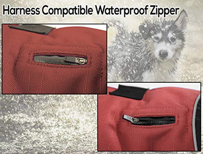 Derby Originals Ruff Pup 1200D Ripstop Waterproof Reflective Winter Dog Coat with Neck Cover and Harness Compatible Opening 220G - color: Red/Black, size: 22"