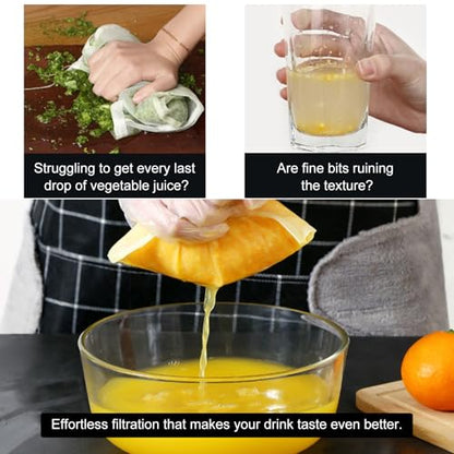 Multi-Purpose Filter Bag, 3 Pack 100 Micron Fine Mesh Strainer - Reusable Nut Milk Bag for Soy Milk, Juice, Wine, Coffee, Tea & Cheese Making - Kitchen Food Grade Nylon Filter