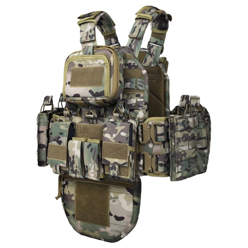 YAKEDA Tactical Training Vest with PALS System - Multi-Pocket Adjustable Straps Quick-Release Buckle for Hunting - color: Camouflage