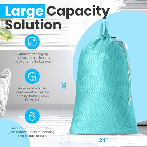 Handy Laundry Mesh XL Laundry Bag 24"x36" with Shoulder Strap, Teal | XL 24x36 Mesh Laundry Bag, Handles & Shoulder Strap, Breathable, Machine Washable, Dorm Travel Bedding, Teal - color: Teal, size: 1-Pack