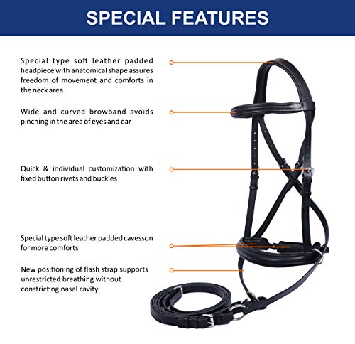Hulara Genuine English Leather Crossover | Crossunder Bitless Horse Bridle Headstall with Reins - color: Brown, size: Cob