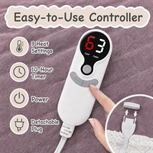 Soypipo Electric Heated Blanket 72"x84", 9 Heat Settings 10-Hour Auto-Off - color: 06-purple, size: Full 72"x84"