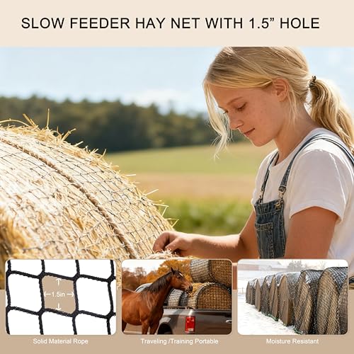 Martx 5x5ft Round Bale Hay Net for Horses Slow Feed, Knotless Feeder - size: 5x5ft
