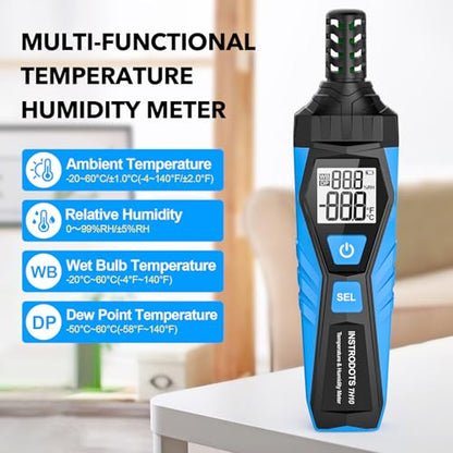 Temperature Humidity Meter Hygrometer with Dew Point & Wet Bulb - color: Blue, size: TH10