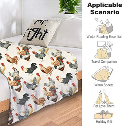 Rooster Chickens Blanket Gifts for Girls Women Throw Blankets 50"x40" - color: Rooster Chickens, size: Kid Size: 50"x40"