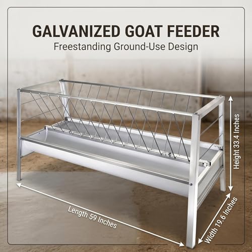 VOHALA 92 Gallon Hay and Grain Feeder for Goats, Galvanized Steel 2-in-1 Livestock Feeder with 37 Gallon Feed Pan, Heavy Duty Freestanding Hay Rack for Sheep, Easy Assembly for Outdoor Farm Use