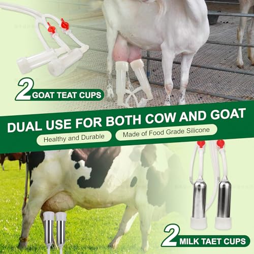 Upgrade 2-in-1 Goats and Cows Milking Machine, 3.7Gal/14L Food-Grade Stainless Steel Bucket with 5200mAh Built-in Rechargeable Battery, 4 Teat Cups, Cordless Pulsation Vaccum Electric Milking Machine - size: 14L