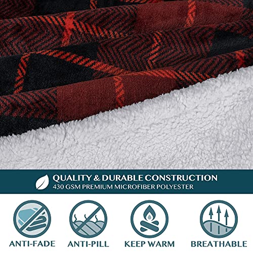 PAVILIA Sherpa Wearable Blanket with Sleeves and Pocket, Plush Thick Cozy Body Blanket Wrap for Adult Women Men, Christmas Gift for Wife Mom, Plaid Red - color: Plaid Red