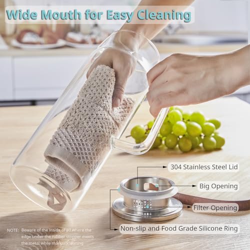 Bivvclaz 1.6 Liter 54 oz Glass Pitcher with Lid and Handle, Glass Carafe Water Pitcher for Hot/Cold Water, Iced Tea, Drinks, Coffee, Juice and Homemade Beverage - color: Clear, size: 54 Ounces