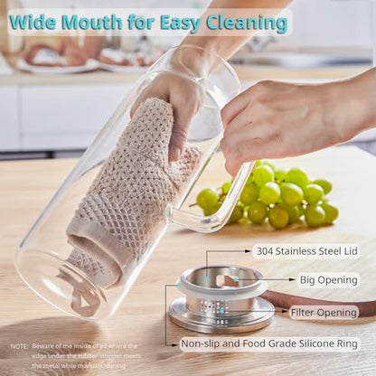 Bivvclaz 1.6 Liter 54 oz Glass Pitcher with Lid and Handle, Glass Carafe Water Pitcher for Hot/Cold Water, Iced Tea, Drinks, Coffee, Juice and Homemade Beverage - color: Clear, size: 54 Ounces