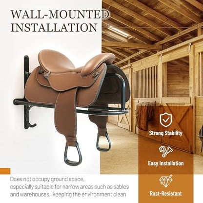 1Pc Saddle Rack Wall Mounted 22.3 x 11.1 x 8.6 Inch with Bridle - size: 1Piece