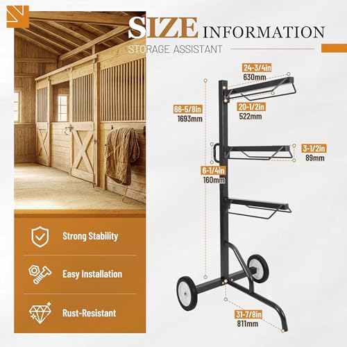 3 Tier Saddle Rack, Rolling Saddle Stand Cart with Wheel,