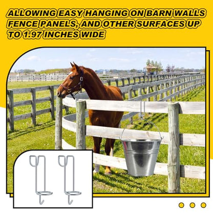 Hicarer 2 Pack Horse Feed Bucket Hooks Metal Water Holder Hanger, Silver - color: Silver