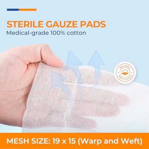 100 Pack Sterile Gauze Pads 3x3 Inch 12-Ply, 100% Cotton Large Gauze Sponges for Wound Care, Highly Absorbent Bulk Hospital-Grade First Aid & Surgical Dressing - size: 3"x3"(Pack of 100)