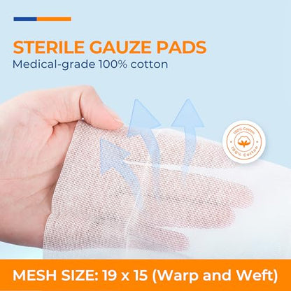 100 Pack Sterile Gauze Pads 3x3 Inch 12-Ply, 100% Cotton Large Gauze Sponges for Wound Care, Highly Absorbent Bulk Hospital-Grade First Aid & Surgical Dressing - size: 3"x3"(Pack of 100)