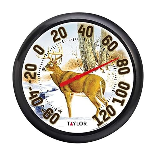 Taylor Large Dial Thermometer, Wireless Thermometer with Easy to Read Large Numbers for Patio, Pool, and Indoor Areas, 13.25-inch, Deer Pattern
