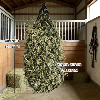 Ultra Slow Feed 2"x2" Holes 40” Hay Net for Horses and livestocks,Strong Load-Bearing Hay Bag Hanging for Horse Stable Trailer