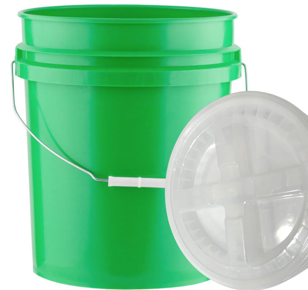 House Naturals 5 Gallon Food Grade Plastic Bucket with Air Tight Screw on Lid Made in USA Container (Green Bucket with Clear Lid) - color: Green Bucket With Clear Lid