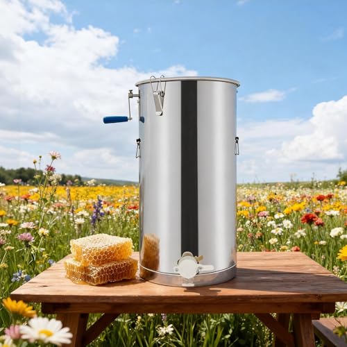 Stainless Steel Manual Honey Extractor 2 Frame, Double Bearing Honey Spinner Beekeeping Extraction Tool Honeycomb Extraction Centrifuge Equipment