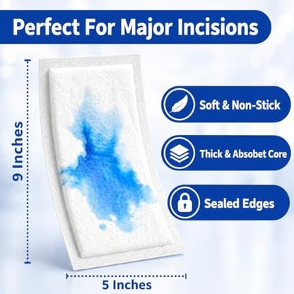 Vakly Sterile Abdominal ABD Combine Pads 5x9, High Absorbency Gauze, 20 Pk | Non-adherent, wound dressing, first aid pads, surgical pads, post op care, trauma pads, individually wrapped, heavy drainage