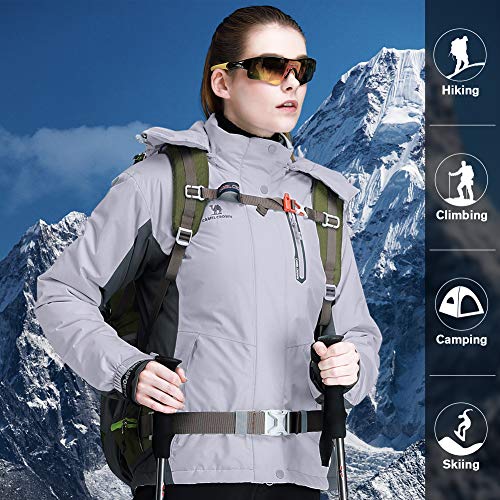 CAMEL CROWN Women’s Mountain Snow Waterproof Ski Jacket Detachable Hood Windproof Fleece Parka Rain Jackt Winter Coat - color: Gray, size: XX-Large