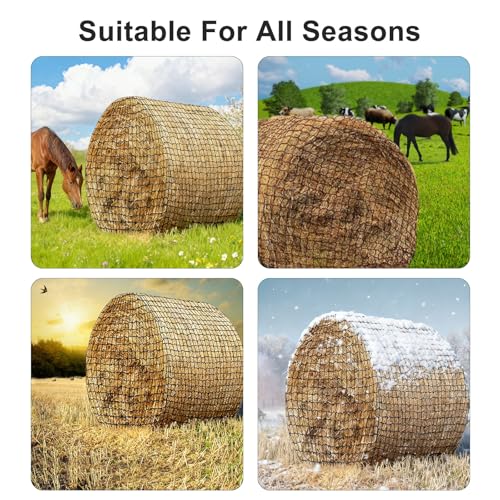 6x6 Ft Hay Nets for Horses: Round Bale Hay Net for Slow Feed, 1.75-inch Square Mesh