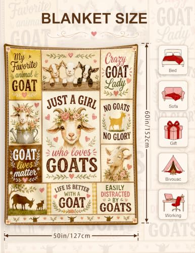Goat Gifts for Women,Goat Blanket for Girls, Just A Girl Who Loves Goats | Christmas Birthday Gifts for Girls Animal Lovers Goat Lovers, Lightweight Soft Blanket, 50*60 - color: Goat