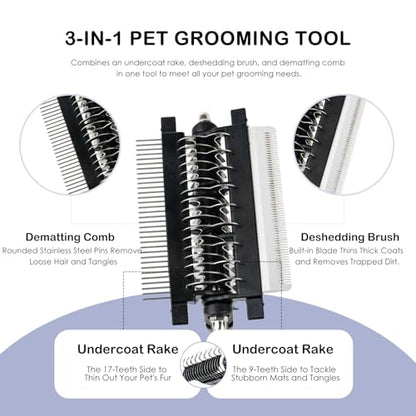 3-IN-1 Pet Deshedding and Grooming Brush Tool