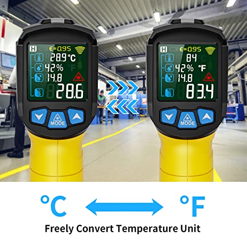 Infrared Thermometer Temperature Gun, -58°F to 1472°F, Digital Laser Thermometer Gun with Probe for Cooking, Pizza Oven, Grill & Engine, IR Thermometer Temp Gun with Adjustable Emissivity & Humidity - color: Yellow -58°F - 1472°F(-50-800℃)