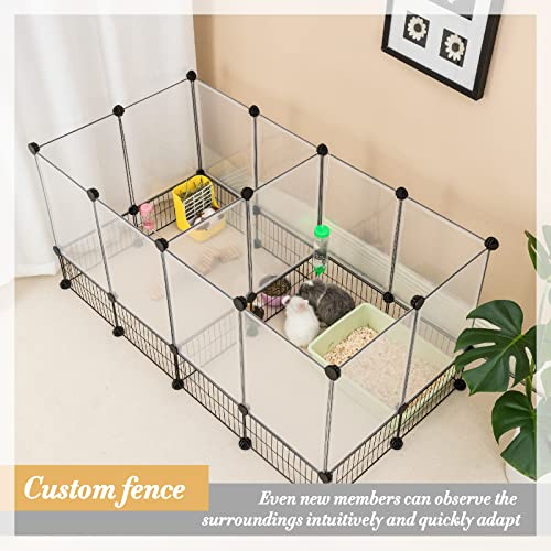 DINMO 28 Panels Bunny Playpen, Iron Net Bottom, 61.4" L x 25.4" W x 22.3" H - style: Plastic+Metal-28 panels-L