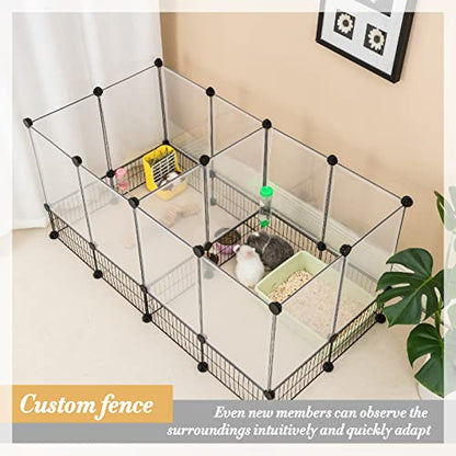 DINMO 28 Panels Bunny Playpen, Iron Net Bottom, 61.4" L x 25.4" W x 22.3" H - style: Plastic+Metal-28 panels-L