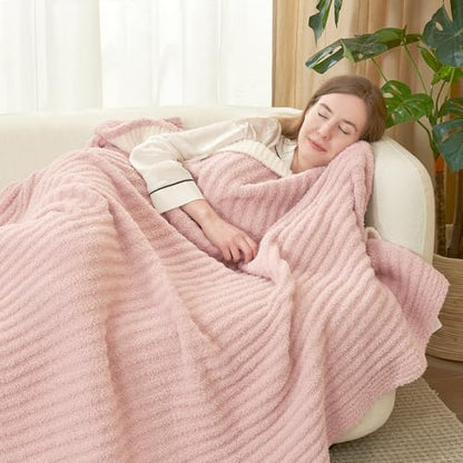 Snuggle Sac Fluffy Ribbed Pink Blanket Twin Size, Soft Luxurious Knit Throw, Fuzzy Plush Microfiber Blankets for Couch, Sofa, Bed, Pink, 60x80 inches - color: Pink, size: Twin(60"x 80")