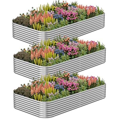 3 Pack Corrugated Galvanized Steel Raised Garden Bed Outdoor, Metal Above Ground Garden Bed for Vegetables and Flowers, Raised Beds for Gardening-3x2FT - size: 3x2FT