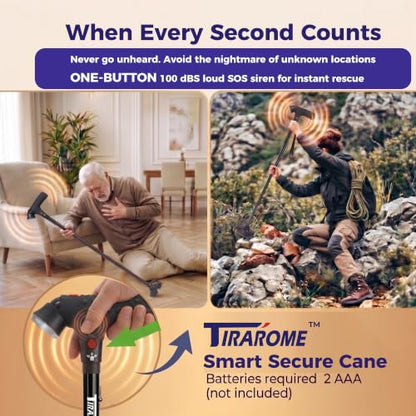 Walking Cane for Men & Women, Smart Cane with Alarm & Light | Foldable,Free Standing, All Terrain, Collapsible, Second Handle, Adjustable, Travel Bag, Seniors & Adults - size: 31-34.5" Cane ( Fit 5'0" - 5'7" )