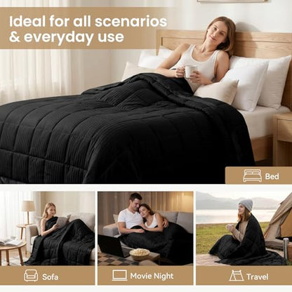 downluxe King Size Blanket with Satin Trim, Lightweight Down Alternative King Blanket for All Season, Machine Washable (Black, 108 x 90 Inch) - color: Black, size: King