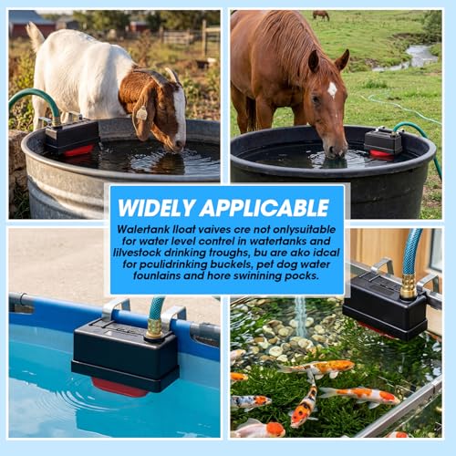 Threlaco 2 Pack Water Trough Float Valve, 4pcs 3/4" Male & Female Hose Connectors, Livestock Water Float Valve for Stock Tank, Auto Liquid Level Control for Cattle, Horse, Goat, Poultry, Pond, Farm