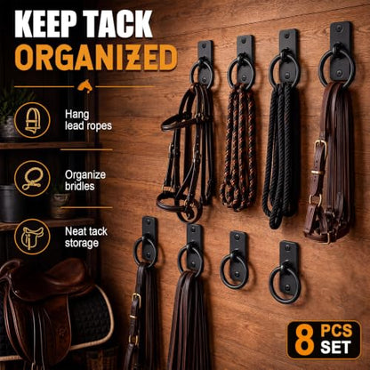 Fumete 8 Pcs Horse Tie Rings, Solid Steel Cross Tie Rings with Screws & Expansion Anchors, Wall Mount for Barn Stall Fence Concrete Trailer Grooming, Cross Tying & Tethering, Black (Square) - style: Square