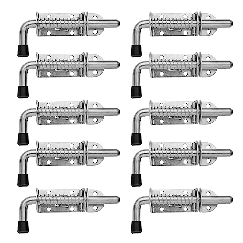 JQK Spring Loaded Latch Pin, 304 Stainless Steel Barrel Bolt Thickened 2mm Door Lock, 5 Inch Brushed Finished(10 Pack), HSB300-P10 - color: Brushed, size: 5Inch - 10Pack